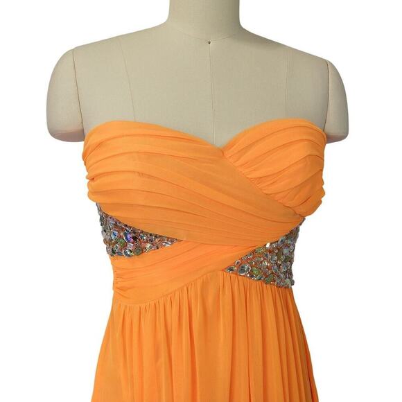 Vintage Y2K Orange Strapless Prom Dress Maxi Gown Size S 7 NWT Formal Embellish - Picture 3 of 11